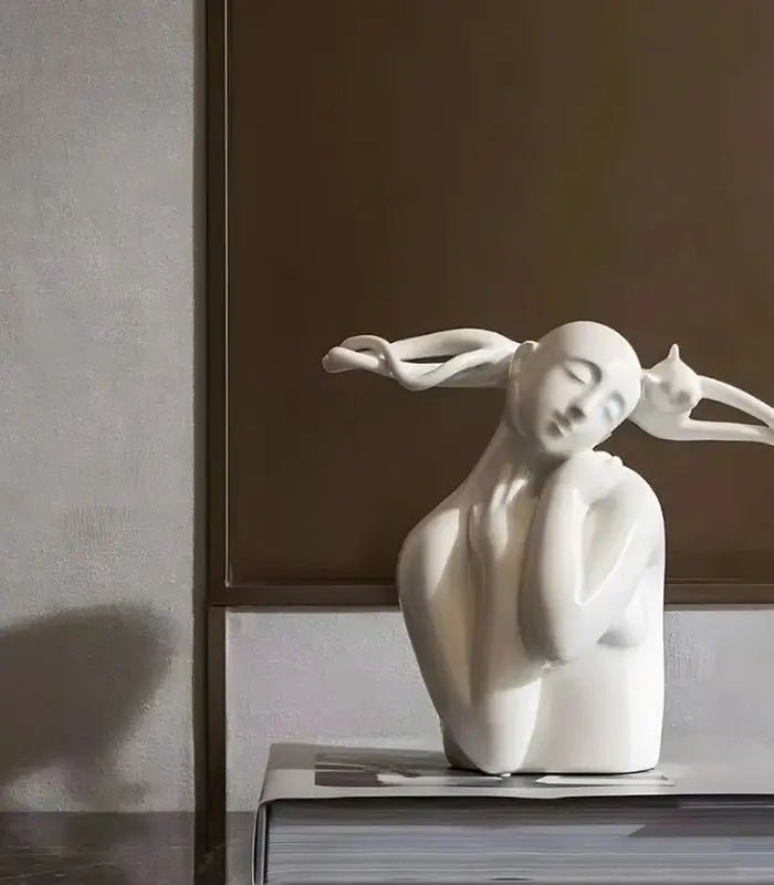 Whispering Muse Resin Sculpture - Elegant Abstract Home Decor 28 cm