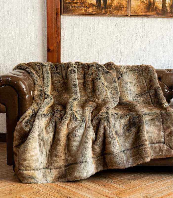 Plush Faux Fur Throw Blanket - Soft Thick Brown Animal Pattern