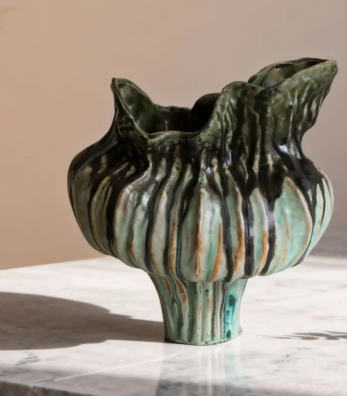 Verdant Ceramic Vase – Handcrafted Sculptural Design with Ombré Glaze