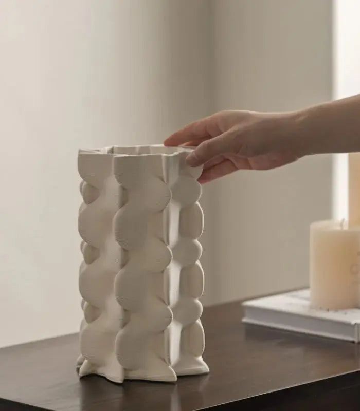 Mirabelle White Ceramic Vase – Contemporary Scalloped Design