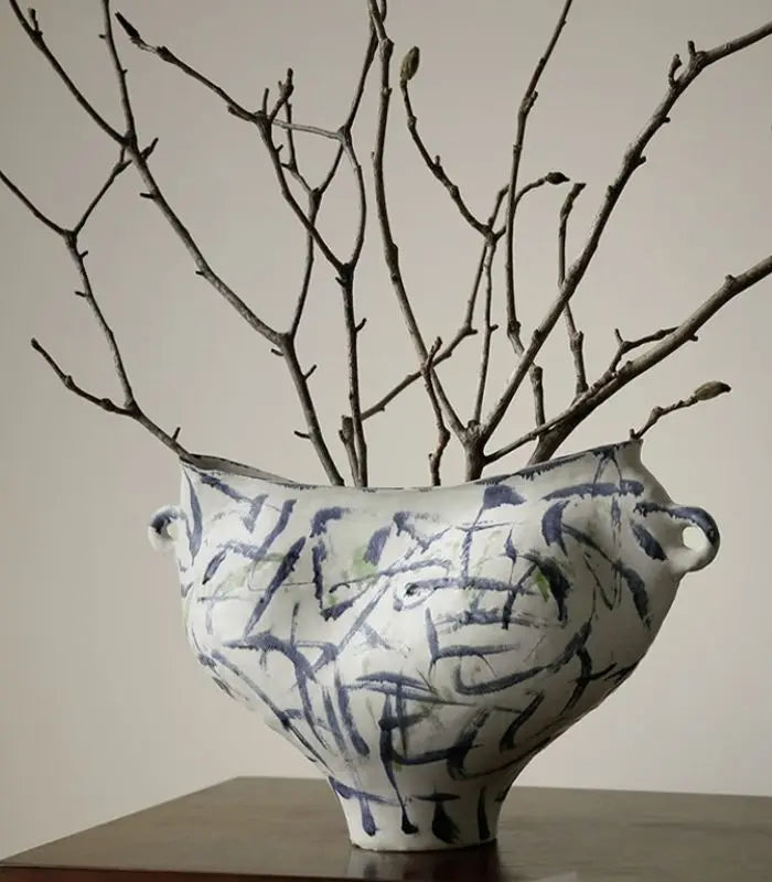 Ondine Hand-Painted Ceramic Vase | Abstract Sculptural Art Vessel