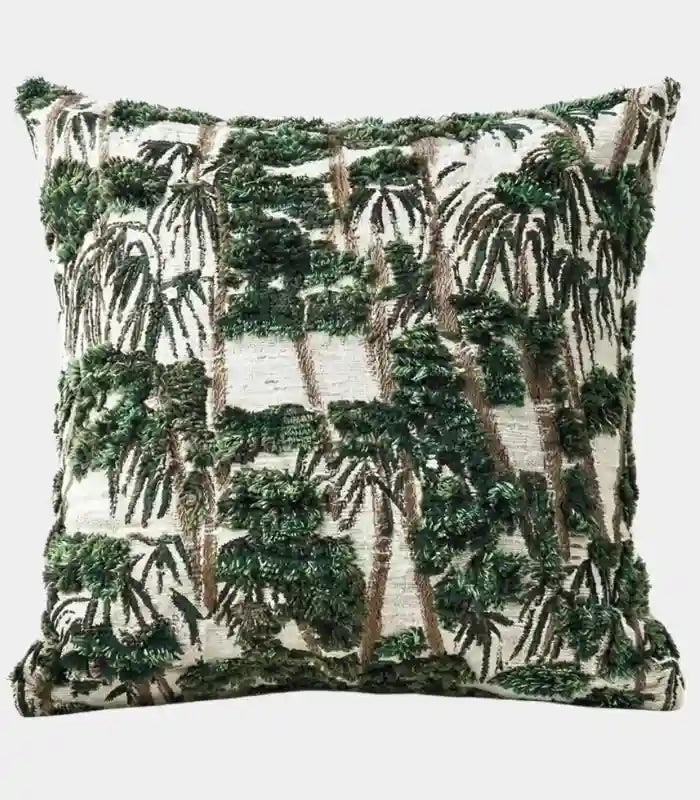 Palm Grove Jacquard Cushion Cover — Handcrafted Tropical Woven Design | Botanical Forest Green & Ivory 45 cm (18 in)