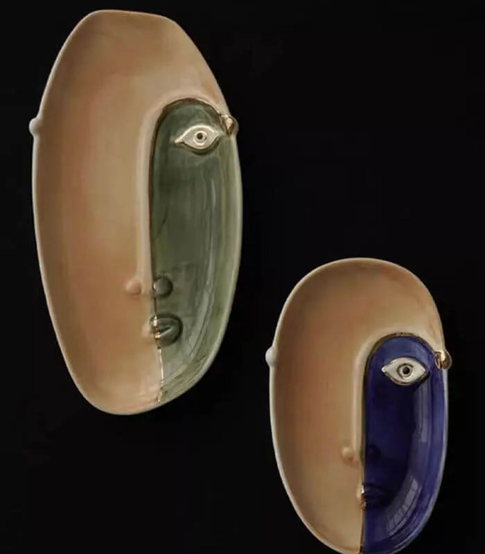 Artisanal Dual-Tone Face Ceramic Decorative Dish | Modern Abstract Art Catchall Tray