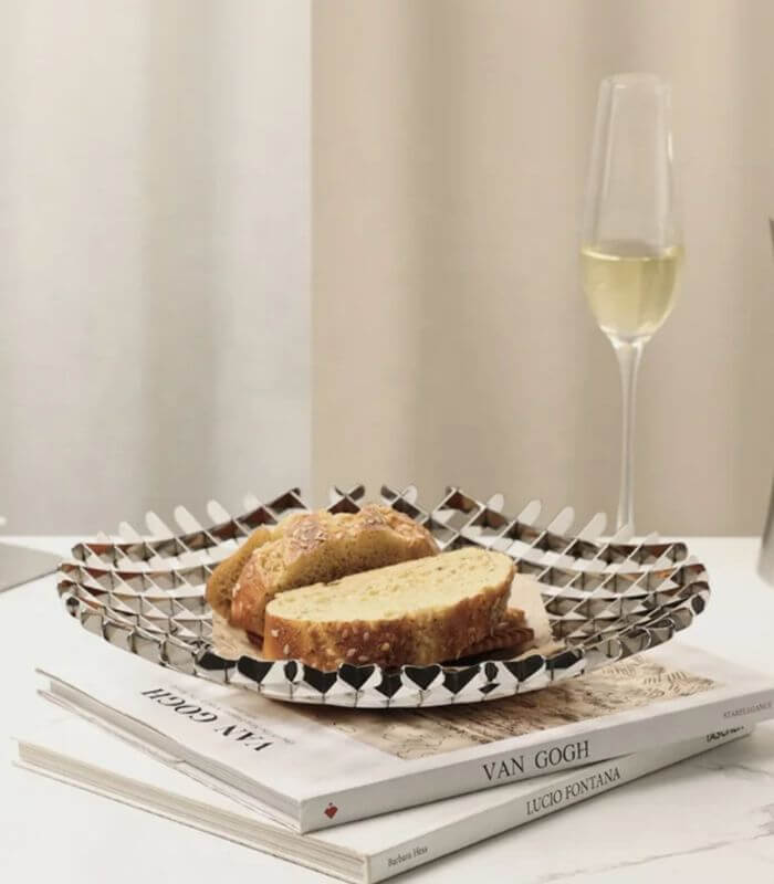 Delmara Lattice Premium Stainless Steel Decorative Fruit Bowl - Modern Geometric Design (35cm/13.8" or 24cm/9.4")