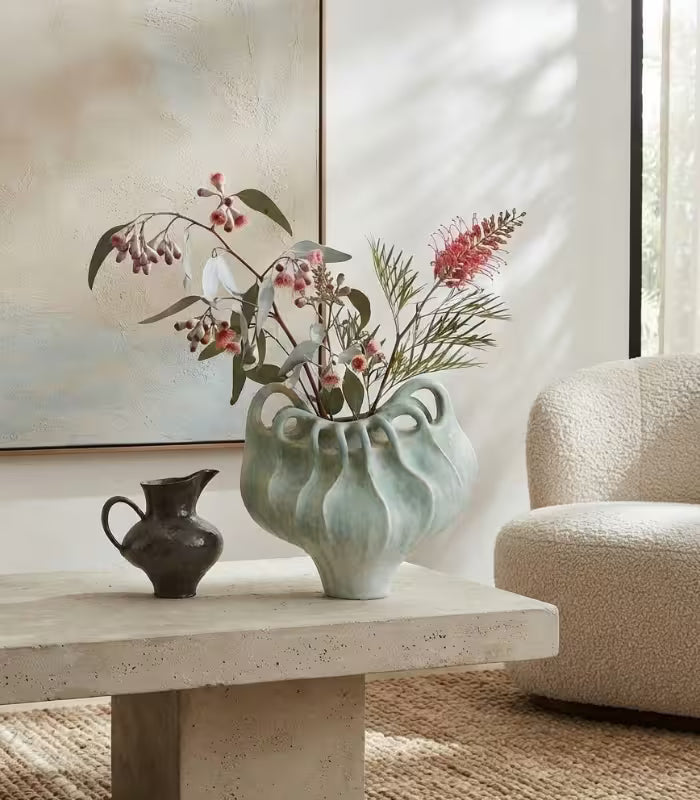 Marielle Hand-Painted Ceramic Vase | Sculptural Multi-Handle Art Vessel 33 cm / 13 in