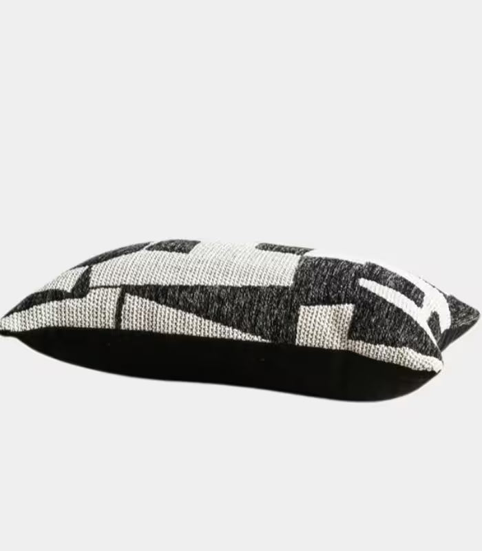Abstract Geometric Jacquard Cushion Cover — Monochrome Woven Textile