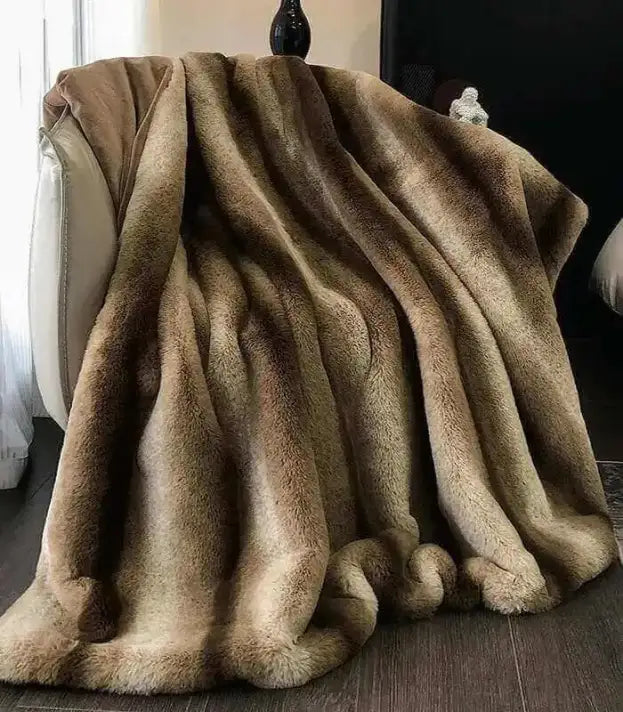 Faux Fur Blanket Soft Light Brown