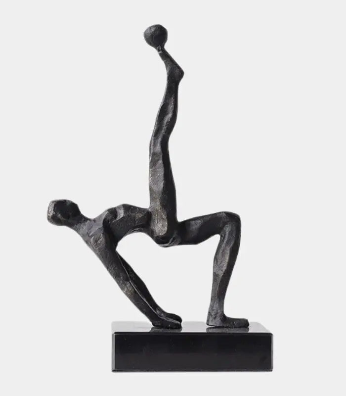 Elysiar Abstract Balance Sculpture – Black Metal Figure with Marble (Faux) Base