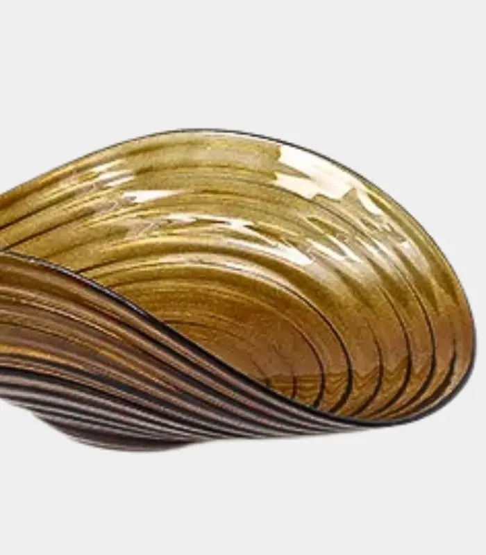 Marisol Handcrafted Glass Bowl – Amber Ribbed Shell-Form Fruit & Decorative Bowl