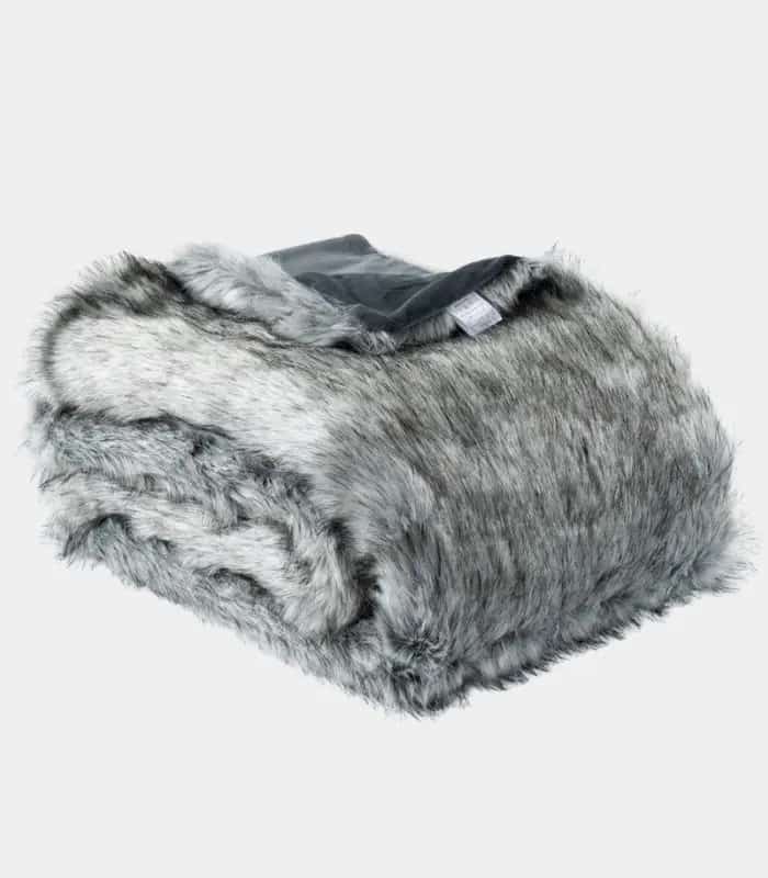 Faux Fur Throw Blanket Soft Thick Grey