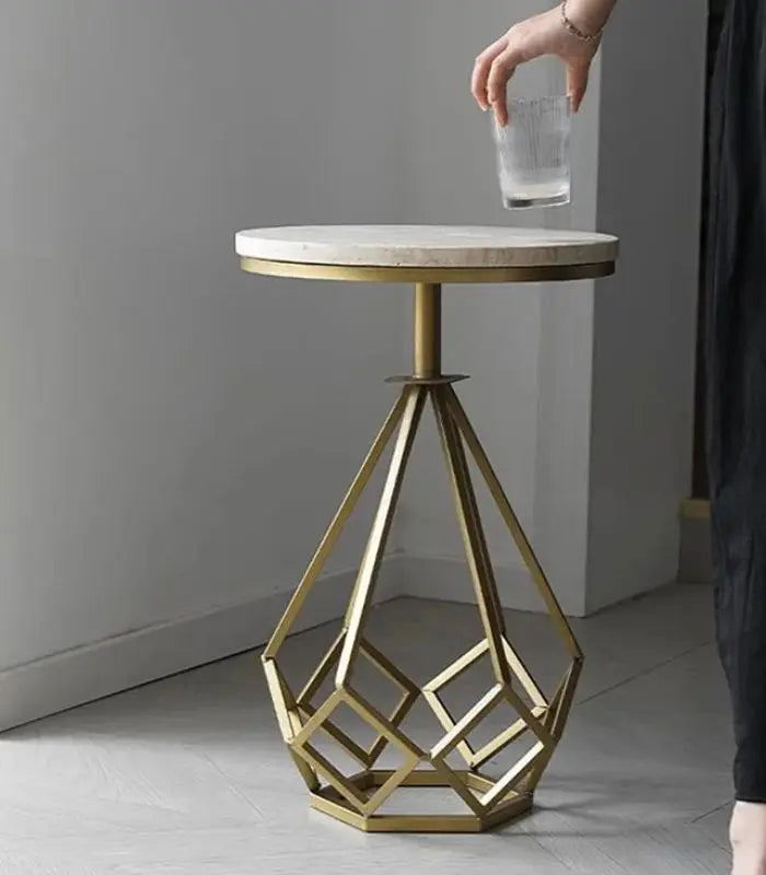 Astoria Geometric Travertine & Iron Side Table – Contemporary Natural Stone Design