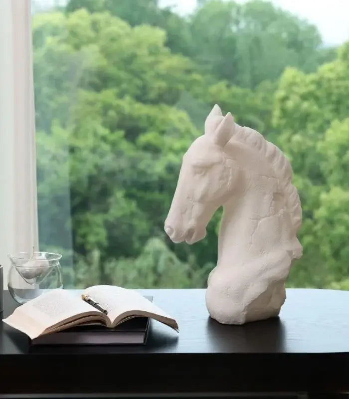 Majestic Horse Head Sculpture – Pearl White Resin Bust