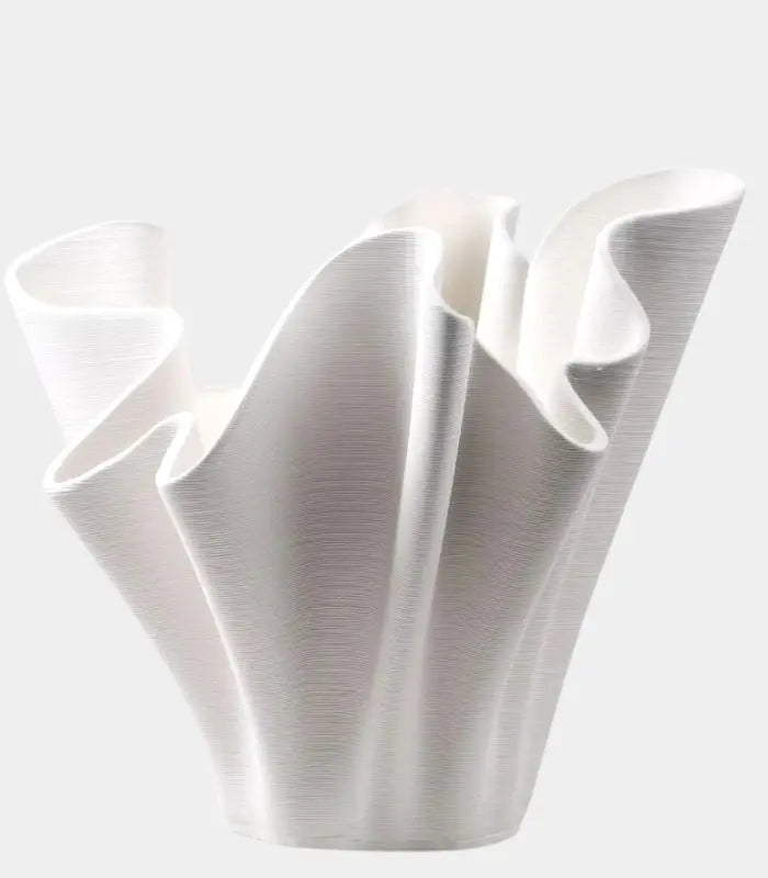 Textured Ribbon Ceramic Vase – Handcrafted Flowing Design