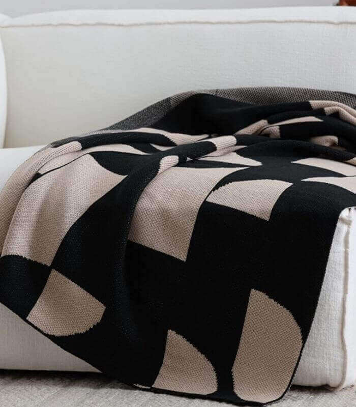 Geometric Harmony Knit Throw Blanket Modern Acrylic Knit Throw Blanket - Black and Beige