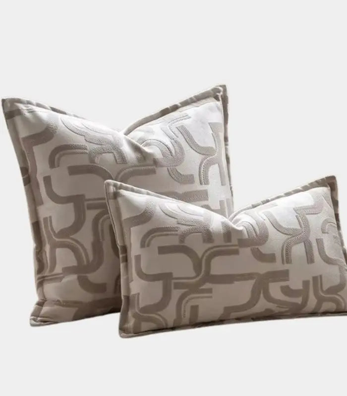 Meander Jacquard Cushion Cover Decorative Pillow Case Taupe & Ivory