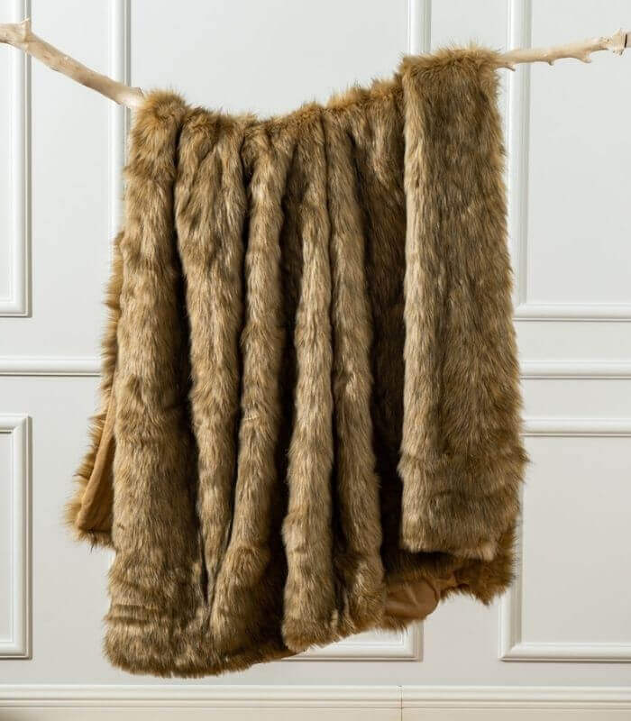 Faux Fur Throw Blanket Soft Thick Ochre Brown