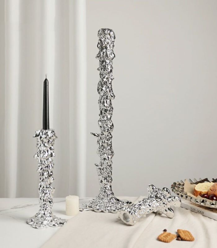 Candlestick Candle Holder Silver Drip Resin