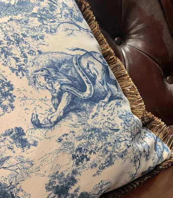 Cushion Cover Mythos Woven Blue Print Fringed 45x45 cm