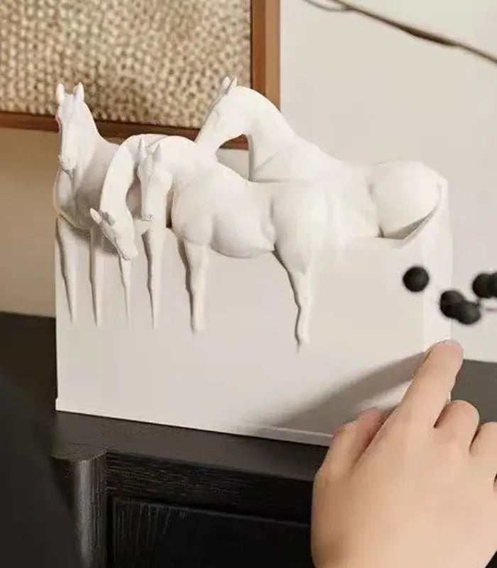 Ivory Equine Herd Decorative Sculpture – Resin Decorative Object 29cm / 11.4"