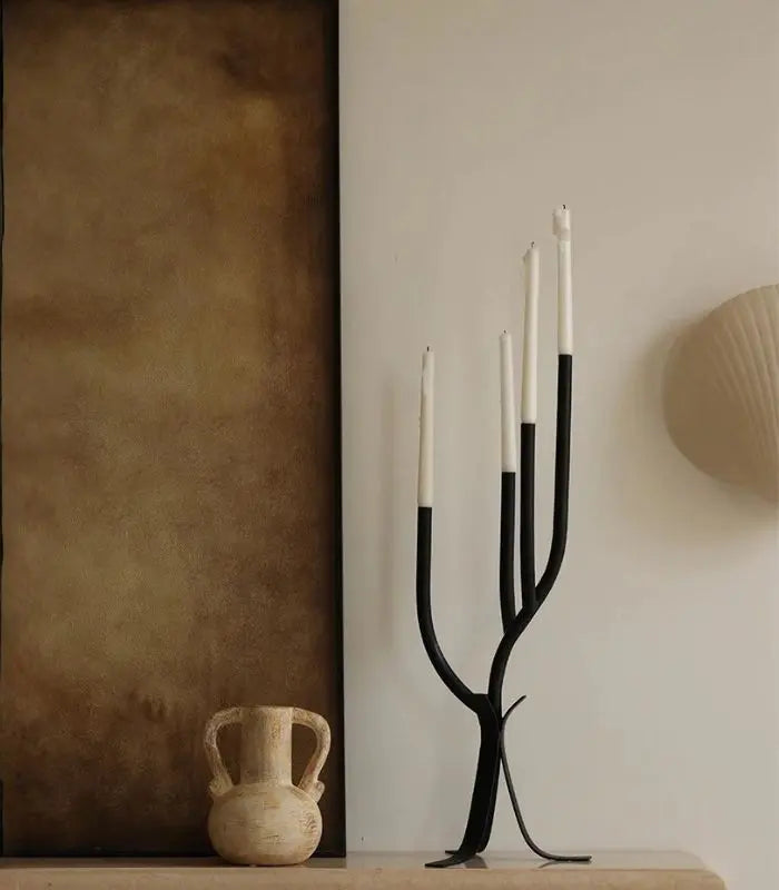 Sculptural Branch Candelabra — Large Iron Candle Holder 64 cm / 25.2" Black