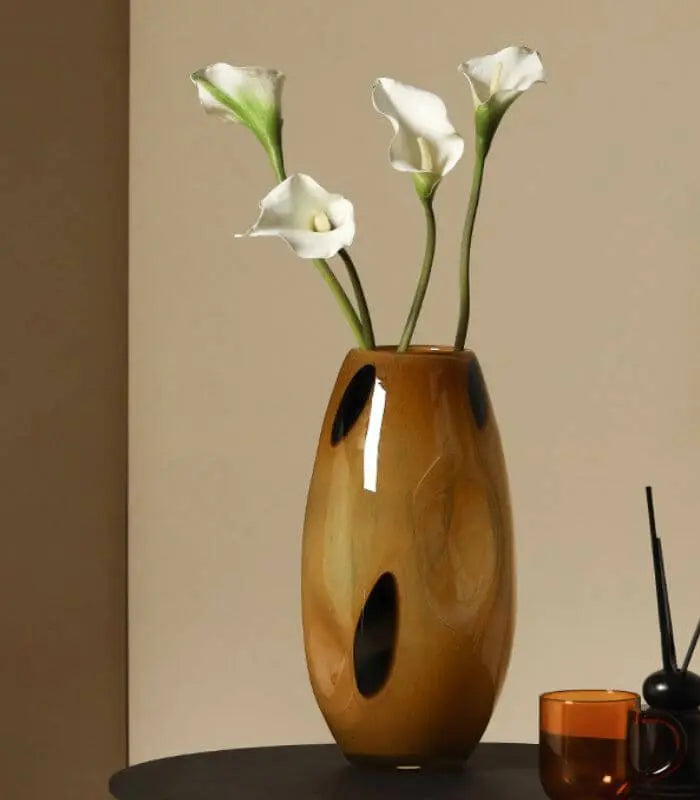 Solara Amber Glass Vase – Handblown Abstract Accent Design