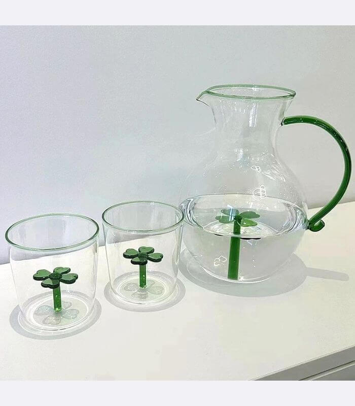3 pcs Clover Water Pitcher and Tumblers Set Glass