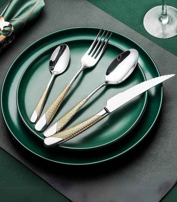 24 Pc Premium Cutlery Set Stainless Steel Mirror-Polished Silver Gold