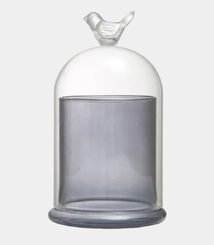 Glass Cloche Candle Holder with Bird Finial – Decorative Display Dome