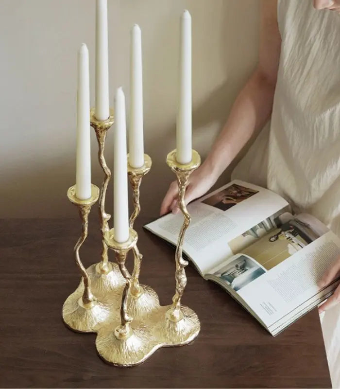 Sabine 5-Head Gold Candelabra – Sculptural Branch Candle Holder 36 cm