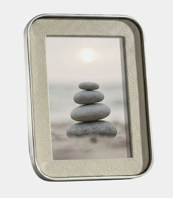 Harrington Textured Photo Frame – Cream Faux Leather with Stainless Steel Trim