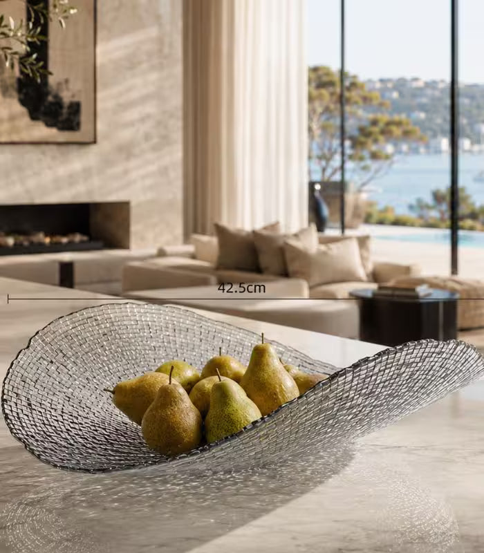 Riveira Glass Sculptural Decorative Bowl Fruit Bowl Large Grey