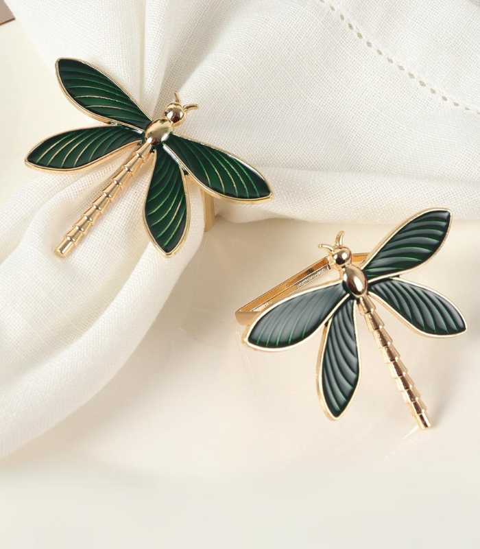 Set of 6 Pc Green Dragonfly Napkin Rings, Dragonfly Napkin Rings, Napkin Rings