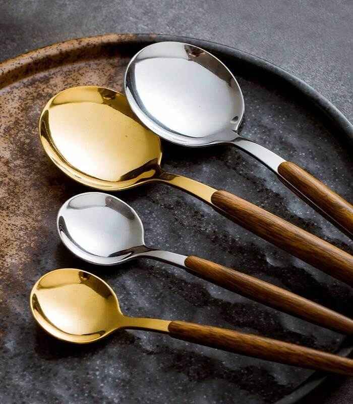 30 Pcs Cutlery Set Dinnerware 304 Stainless Steel Wooden Handle