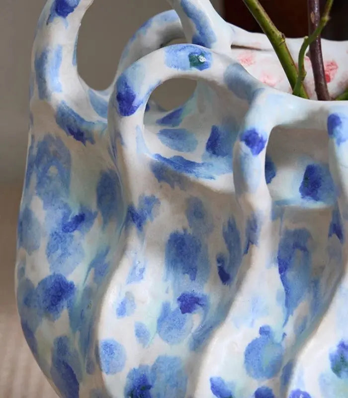 Blue Speckled Ceramic Vase – Handcrafted Contemporary Statement Piece 33 x 36 cm