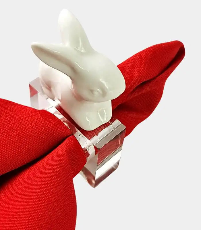 Set of 4 Napkin Rings Bunny White Ceramic Napkin Holders Acrylic