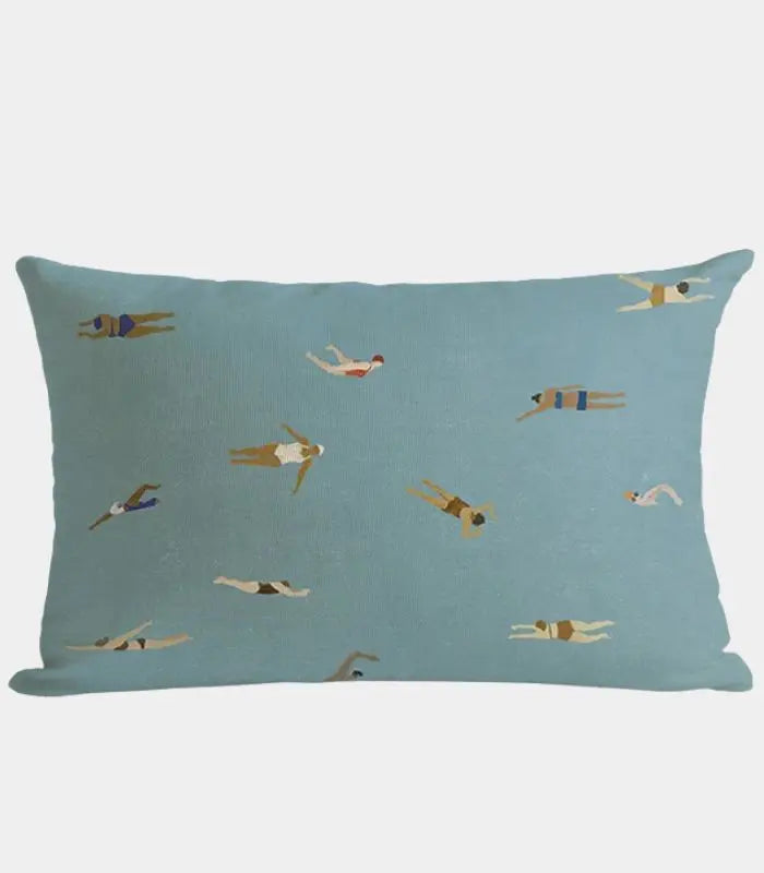 Riviera Swimmers Cushion Cover – Vintage Beach Scene Print