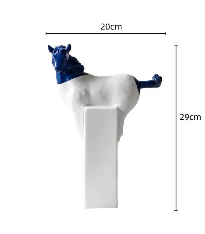 Abstract Horse Decorative Sculpture Resin White & Blue