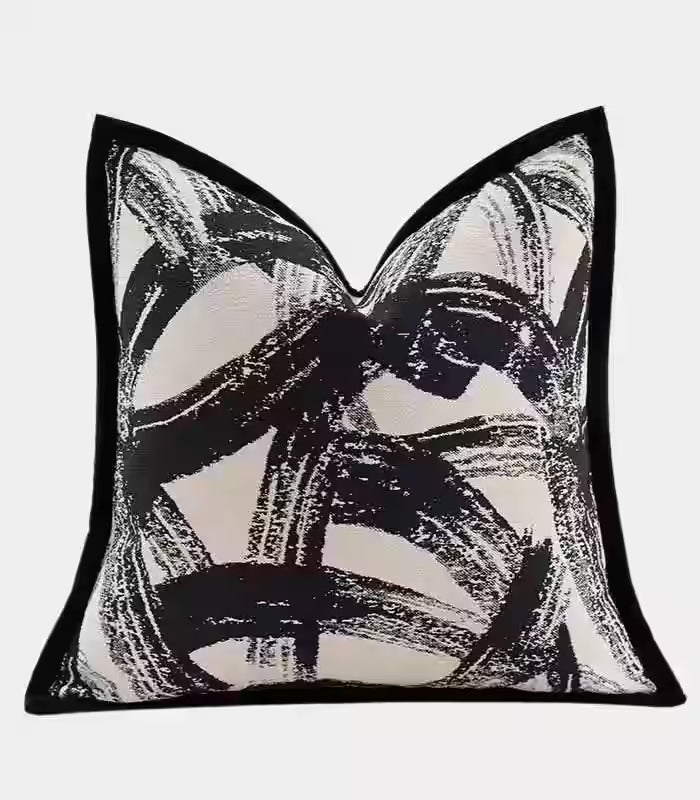 Abstract Brushstroke Jacquard Cushion Cover – Contemporary Monochrome Design