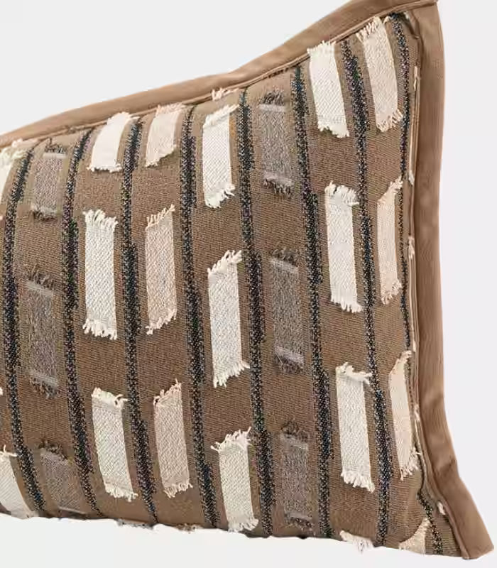 Marlowe Woven Textured Cushion Cover – Brown & Ivory Striped Jacquard, 3 Sizes
