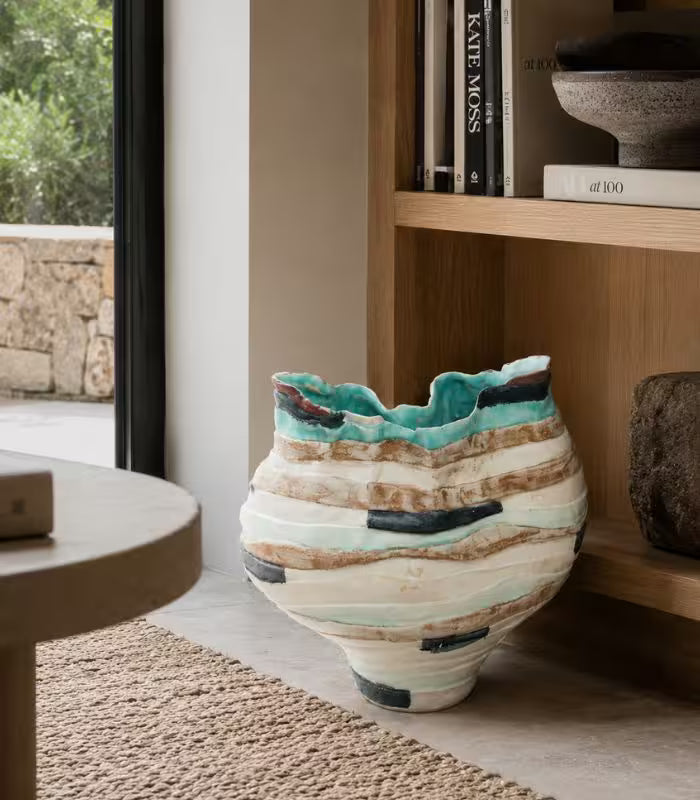 Meridian Ceramic Vase – Handcrafted Striped Design 32 cm (12.60 in)
