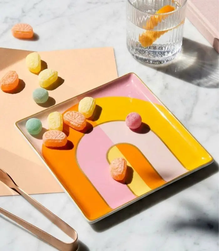 Rainbow Arch Ceramic Trinket Dish – Retro Colour Block Design for Jewellery and Small Items