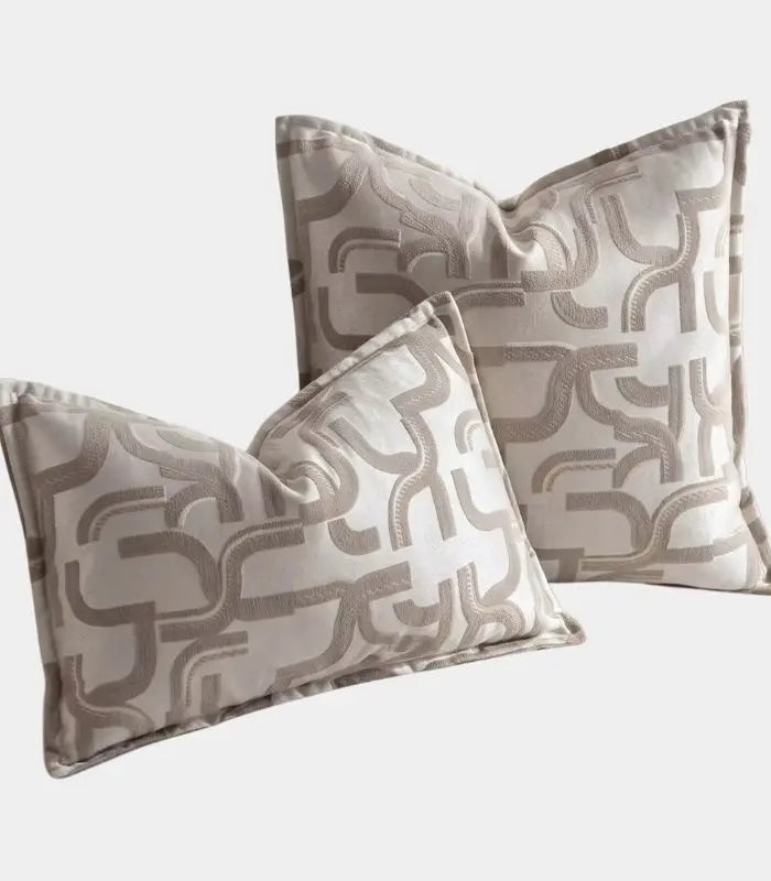 Meander Jacquard Cushion Cover Decorative Pillow Case Taupe & Ivory