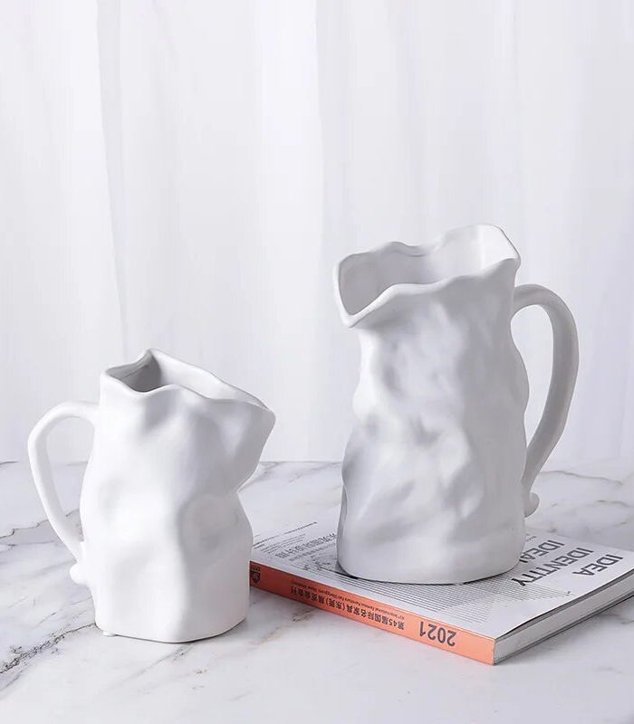 Modern Twist Pitcher Vase White Ceramic
