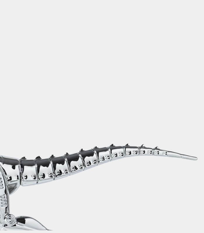 Modern Chrome Dinosaur Skeleton Sculpture - Contemporary T-Rex Art Piece - Home Decor (39cm, Silver Chrome)