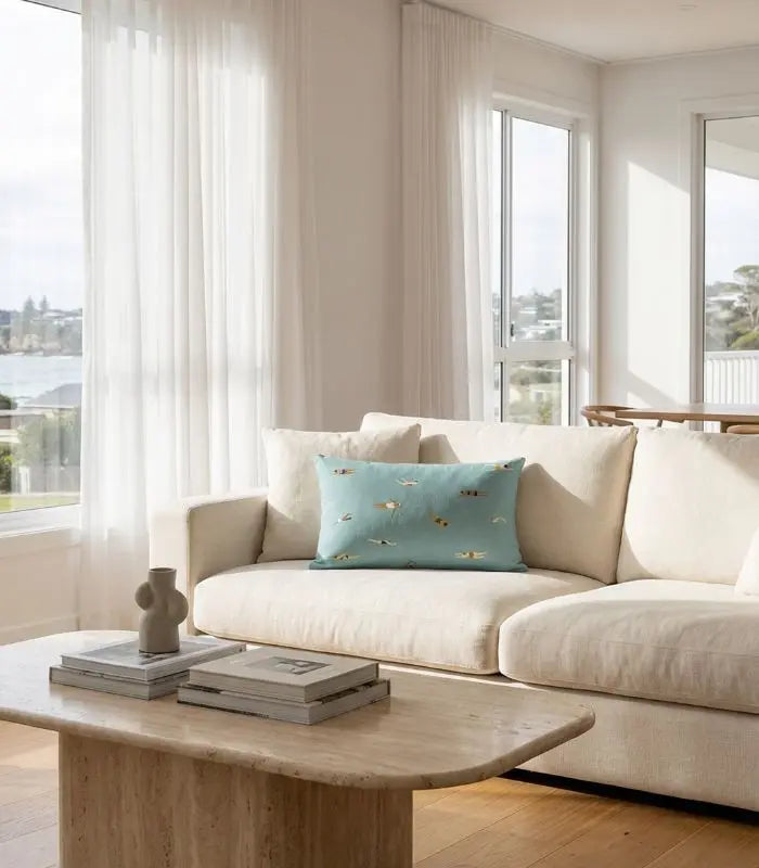 Riviera Swimmers Cushion Cover – Vintage Beach Scene Print