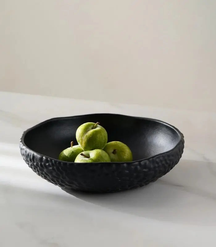 Celestina Ceramic Bowl – Hammered Texture Design Black 24 cm
