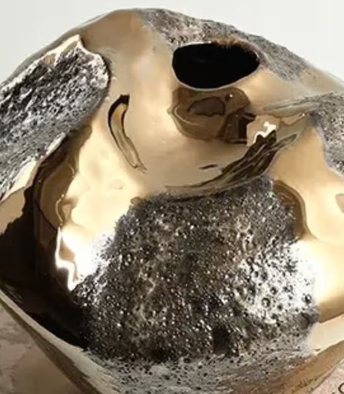 Delvara Sculptural Porcelain Vase – Artisan Gold and Textured Finish