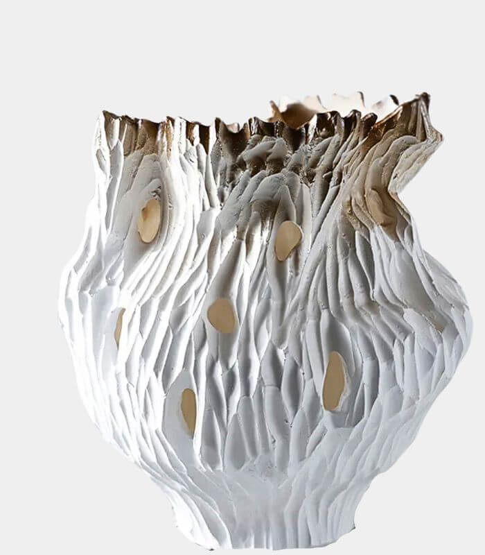 Handcrafted Modern Coral Reef Resin Vase - Large 31cm Contemporary Art Vessel - Unique Home Decor (White/Brown)