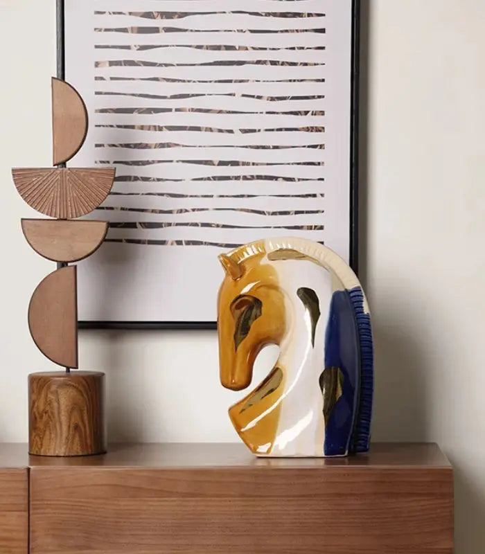 Elegant Porcelain Horse Bust Sculpture with Crackle Glaze –  27 cm