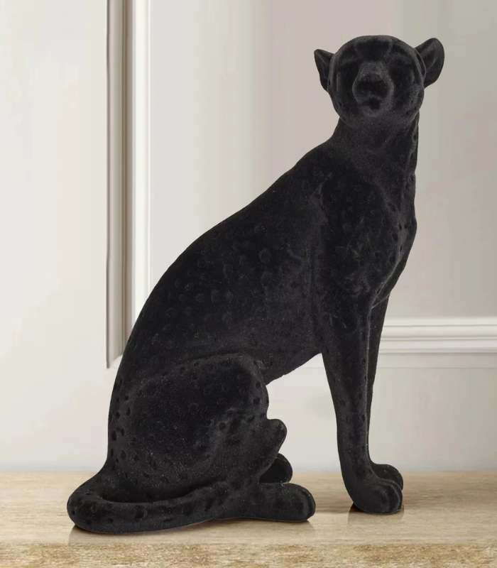 Decorative Cheetah Sculpture Resin Flocking Black